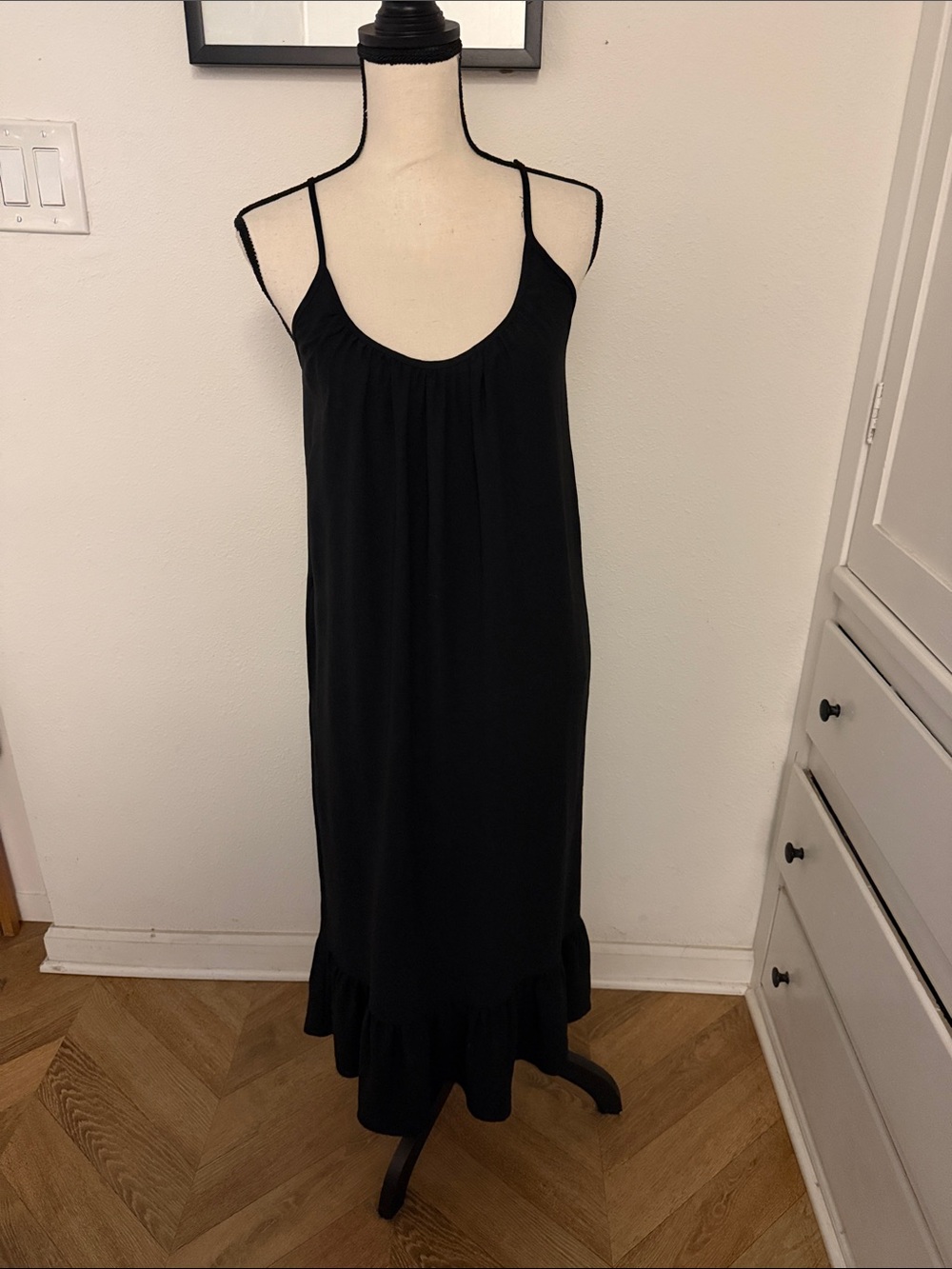 Cherish Black Spaghetti Strap Ruffle Hem Midi Dress